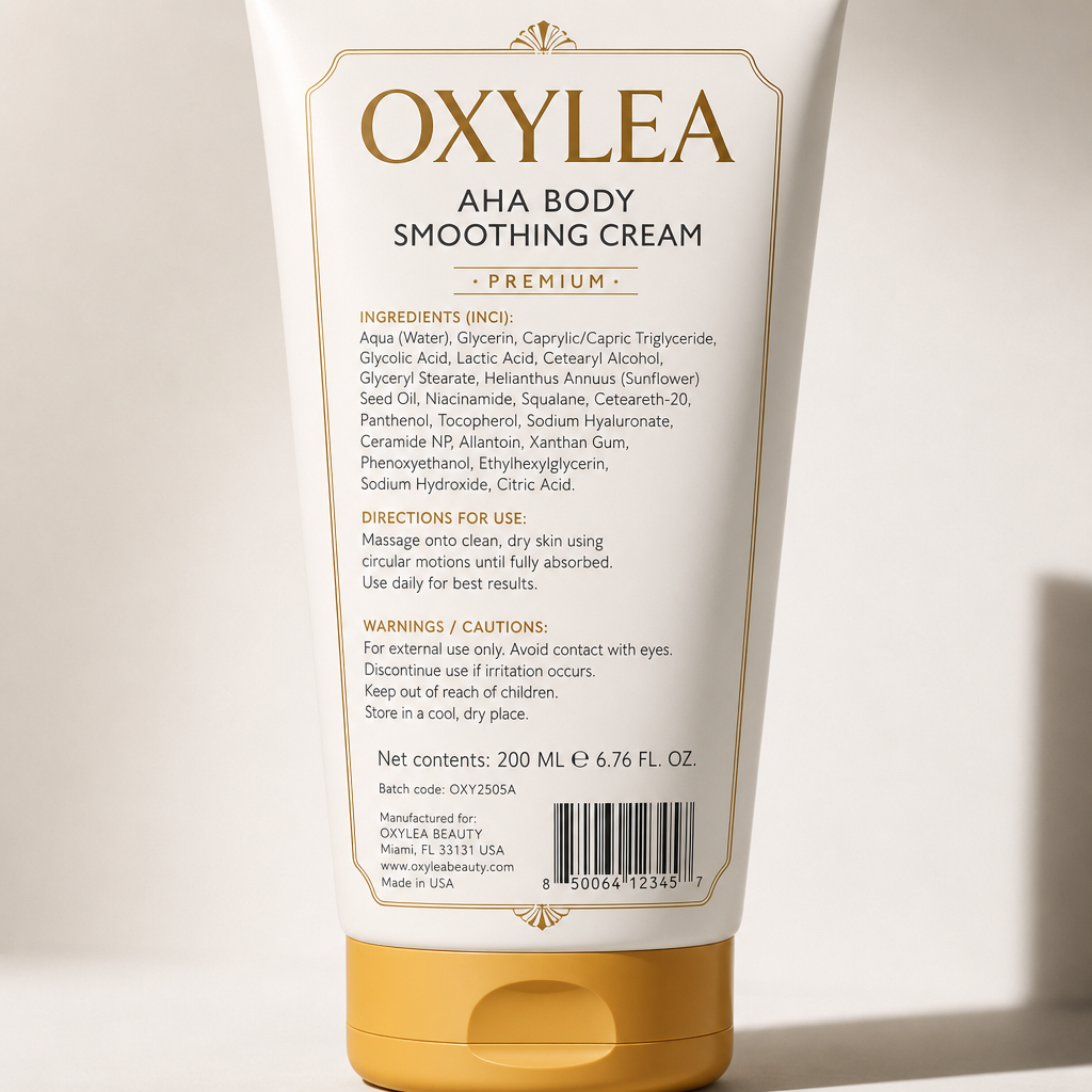 AHA Body Smoothing Cream - Label detail view